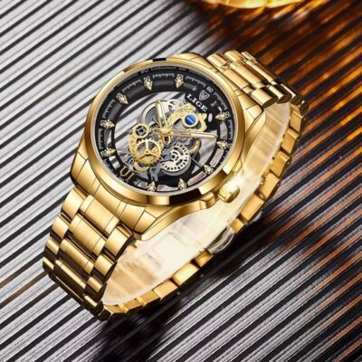 LIGE Men Watch Skeleton Automatic Quartz Watch Gold Skeleton Vintage Man Watch Mens Watches Top Brand Luxury часы мужские - Image 5