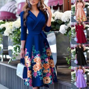 Autumn V-Neck Floral Print Dress - Image 4
