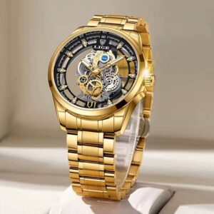LIGE Men Watch Skeleton Automatic Quartz Watch Gold Skeleton Vintage Man Watch Mens Watches Top Brand Luxury часы мужские - Image 4