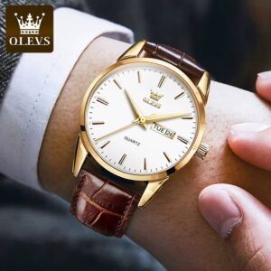 OLEVS Classic Quartz Watch for Men Waterproof Leather strap Calendar Sports Business Men 's Quartz Wrist Watch TOP Brand 6898 - Image 2