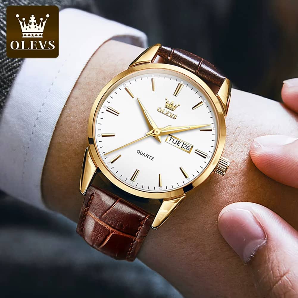 OLEVS Classic Quartz Watch for Men Waterproof Leather strap Calendar Sports Business Men ‘s Quartz Wrist Watch TOP Brand 6898