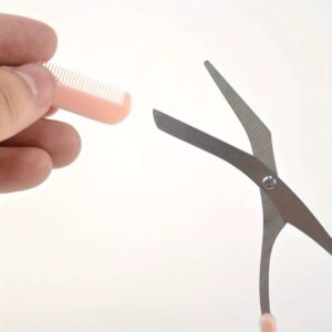 Pink Eyebrow Trimming Scissors with Built-in Comb - Image 7