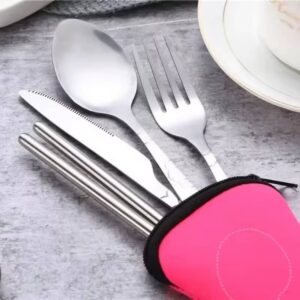 7pcs/ Set Stainless Steel Tableware Set Outdoor Portable Cloth Bag Knife Fork Spoon Chopsticks Straw Rich Flowers Seven Sets - Image 6
