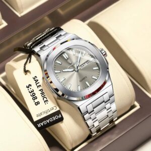POEDAGAR Luxury Military Man Watch Square Waterproof Luminous Date Week Men Watch Stainless Steel Quartz Men's Watches Reloj+box - Image 7
