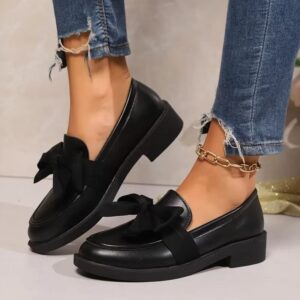 Fashion Bowknot Slip On Loafers for Women 2025 Summer Solid Color Patent Leather Shoes Woman Comfort Soft Sole Platform Loafers - Image 2