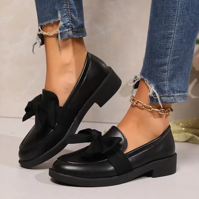 Fashion Bowknot Slip On Loafers for Women 2025 Summer Solid Color Patent Leather Shoes Woman Comfort Soft Sole Platform Loafers