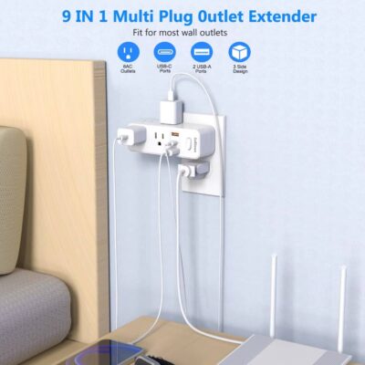 360°Rotating Plug US Power Strip with 6 AC Outlets 3 USB Ports 1 Type-C, Multiple Wall Socket with Switch Network Filter for Home