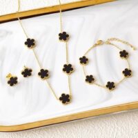 3pcs Gold Plated Five Leaf Flower Jewelry Set