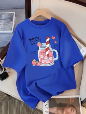 Delicious Strawberry Beverage Print Women T Shirt Summer Breathable Tee Cotton Street Clothing Casual Sport Cool Short Sleeve - Image 8