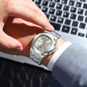 POEDAGAR Luxury Military Man Watch Square Waterproof Luminous Date Week Men Watch Stainless Steel Quartz Men's Watches Reloj+box - Image 5