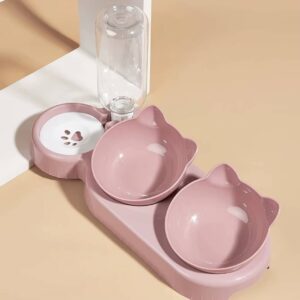 Pet Bowls With Water Feeder, 3 In 1 Ear Design Tilted Cat Water And Food Bowl Set With Gravity Water Bottle For Neck Protection - Image 5