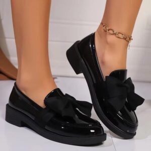 Fashion Bowknot Slip On Loafers for Women 2025 Summer Solid Color Patent Leather Shoes Woman Comfort Soft Sole Platform Loafers