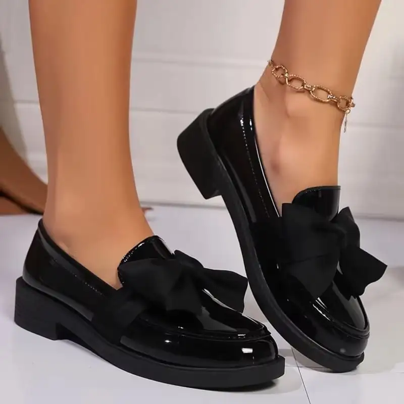 Women's Bowknot Patent Leather Loafers