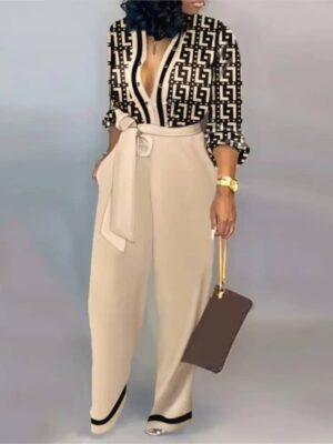 Women Fashion Letter Print Long Sleeve Jumpsuit - Image 5