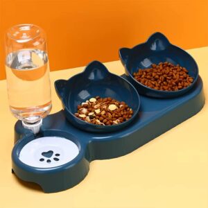 Pet Bowls With Water Feeder, 3 In 1 Ear Design Tilted Cat Water And Food Bowl Set With Gravity Water Bottle For Neck Protection - Image 6
