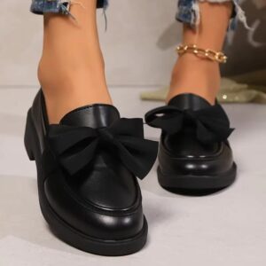 Fashion Bowknot Slip On Loafers for Women 2025 Summer Solid Color Patent Leather Shoes Woman Comfort Soft Sole Platform Loafers - Image 5