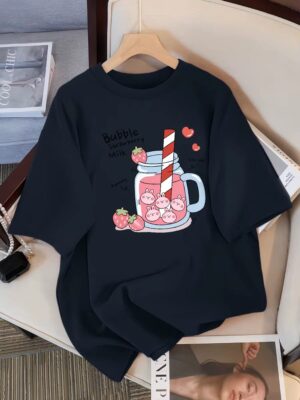 Delicious Strawberry Beverage Print Women T Shirt Summer Breathable Tee Cotton Street Clothing Casual Sport Cool Short Sleeve - Image 14