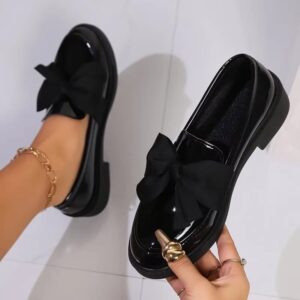 Fashion Bowknot Slip On Loafers for Women 2025 Summer Solid Color Patent Leather Shoes Woman Comfort Soft Sole Platform Loafers - Image 6