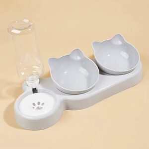 Pet Bowls With Water Feeder, 3 In 1 Ear Design Tilted Cat Water And Food Bowl Set With Gravity Water Bottle For Neck Protection - Image 7