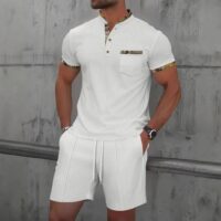 Men Europe and United States New Summer Waffle Solid T-Shirt