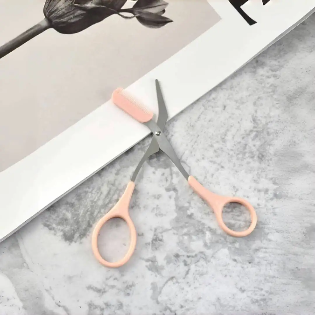 Pink Eyebrow Trimming Scissors with Built-in Comb 9 Pink Eyebrow Trimming Scissors with Built-in Comb