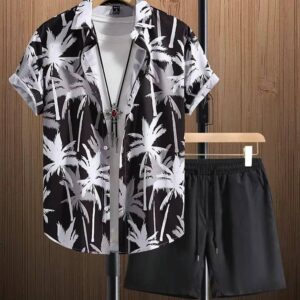 Summer Men's Short Sleeve Shirt and Beach Shorts Set