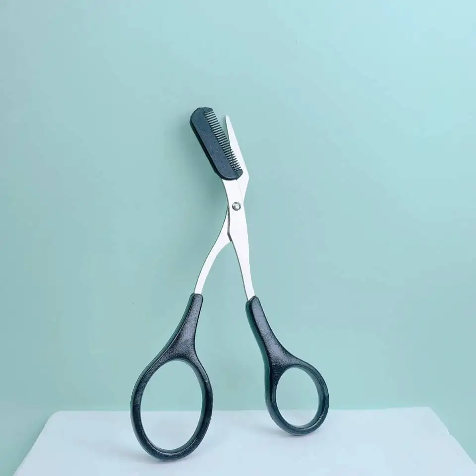 Pink Eyebrow Trimming Scissors with Built-in Comb