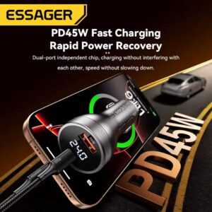 Essager 100W Car Charger USB C Quick Charge PD 45W for iPhone 15 pro 14 Xiaomi Poco Samsung Galaxy S24 Fast Charger Charging