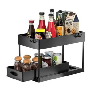2 Tier Under Sink Organizer Sliding Cabinet Basket Organizer Storage Rack with Hooks Hanging Cup Bathroom Kitchen Organizer - Image 6