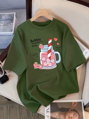 Delicious Strawberry Beverage Print Women T Shirt Summer Breathable Tee Cotton Street Clothing Casual Sport Cool Short Sleeve - Image 15