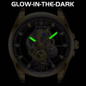 LIGE Men Watch Skeleton Automatic Quartz Watch Gold Skeleton Vintage Man Watch Mens Watches Top Brand Luxury часы мужские - Image 6