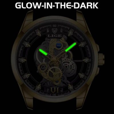 LIGE Men Watch Skeleton Automatic Quartz Watch Gold Skeleton Vintage Man Watch Mens Watches Top Brand Luxury часы мужские - Image 6