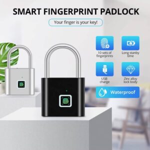Keyless USB Charging Fingerprint Lock Smart Padlock Waterproof Door Lock 0.2sec Unlock Portable Anti-theft Padlock Zinc - Image 6