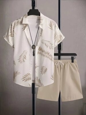 Summer Men's Short Sleeve Shirt and Beach Shorts Set - Image 6