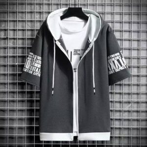 Fashion Men's Hoodies Summer Men Clothing T-shirt Zipper Hood Cartoon Casual T Shirt Print Hooded Top Short Sleeve Men - Image 6