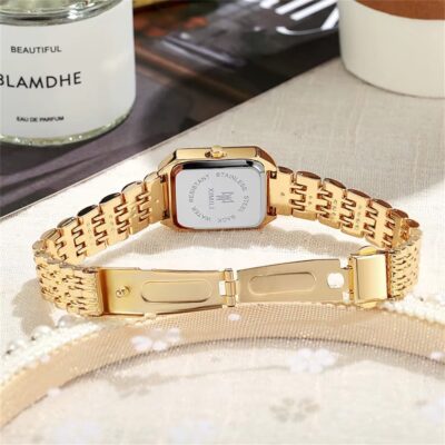 Women's Fashion Square Watches Gold Alloy Strap Luxury Ladies Quartz Wristwatches Qualities Female Roman Scale Clock - Image 9