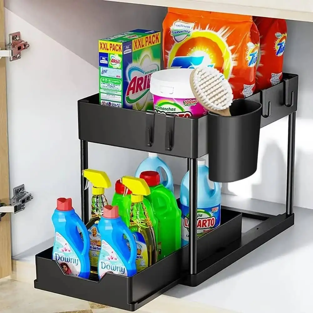 2 Tier Under Sink Organizer Sliding Basket