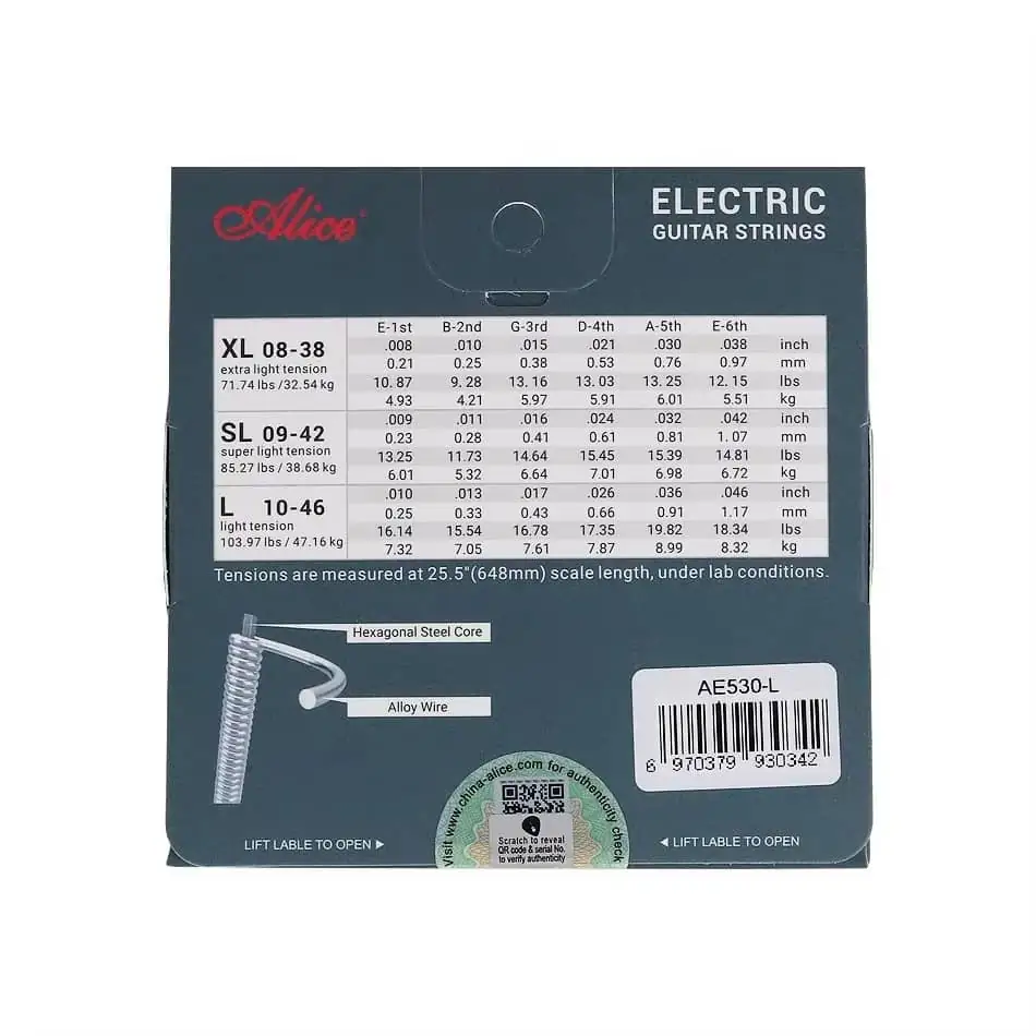 Alice AE530 Electric Guitar Strings 008-038 / 009-042 / 010-046 10 Alice AE530 Electric Guitar Strings 008-038 / 009-042 / 010-046
