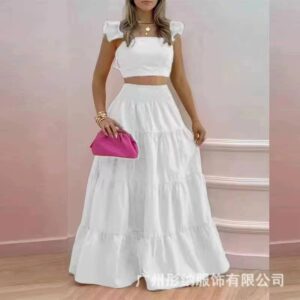 Skirt Y2K Two Piece Set Elegant Collage Sleeveless Top with Longuette Skirt - Image 8