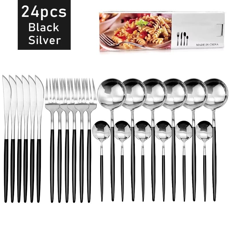 24pcs Stainless Steel Cutlery & Dinnerware Set