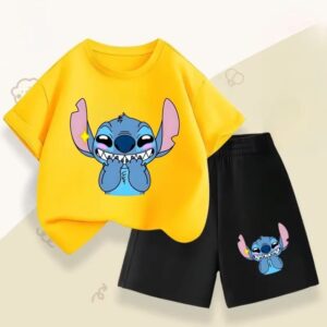Summer Boys' Stitch Print Two Piece Set (T-shirt + Shorts) - Image 5