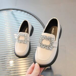 Girls Square Rhinestone Patent Leather Loafers - Image 4