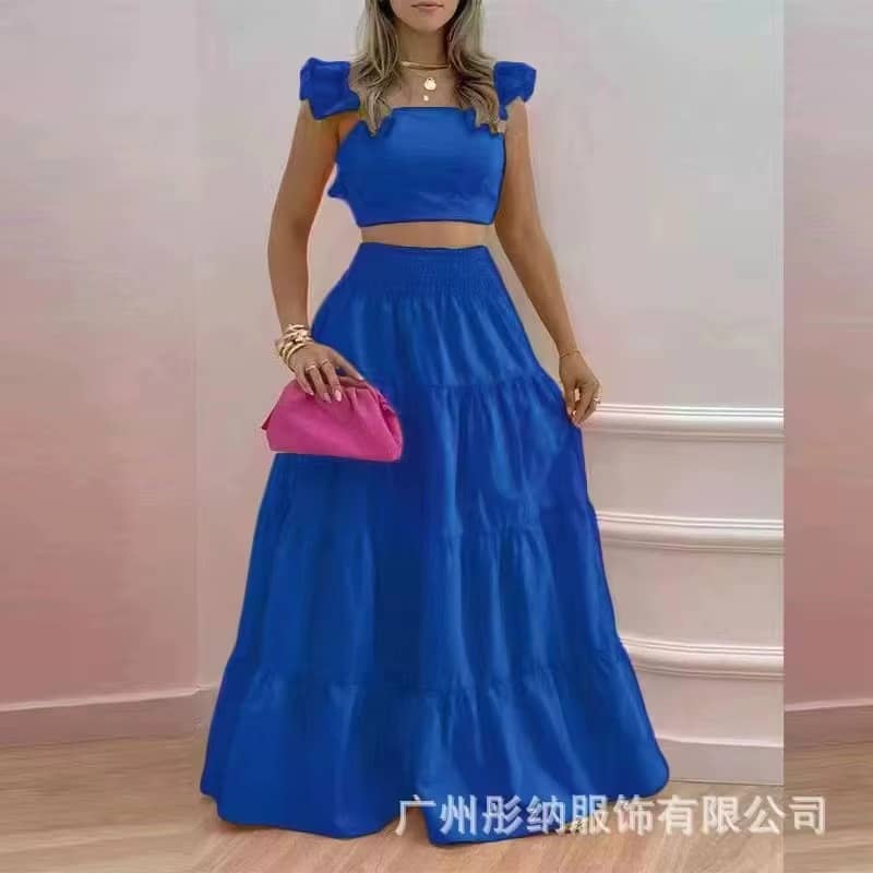 Skirt Y2K Two Piece Set Elegant Collage Sleeveless Top with Longuette Skirt