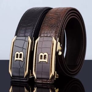 Men’s Luxury Crocodile Pattern Leather Business Belt with Automatic Buckle