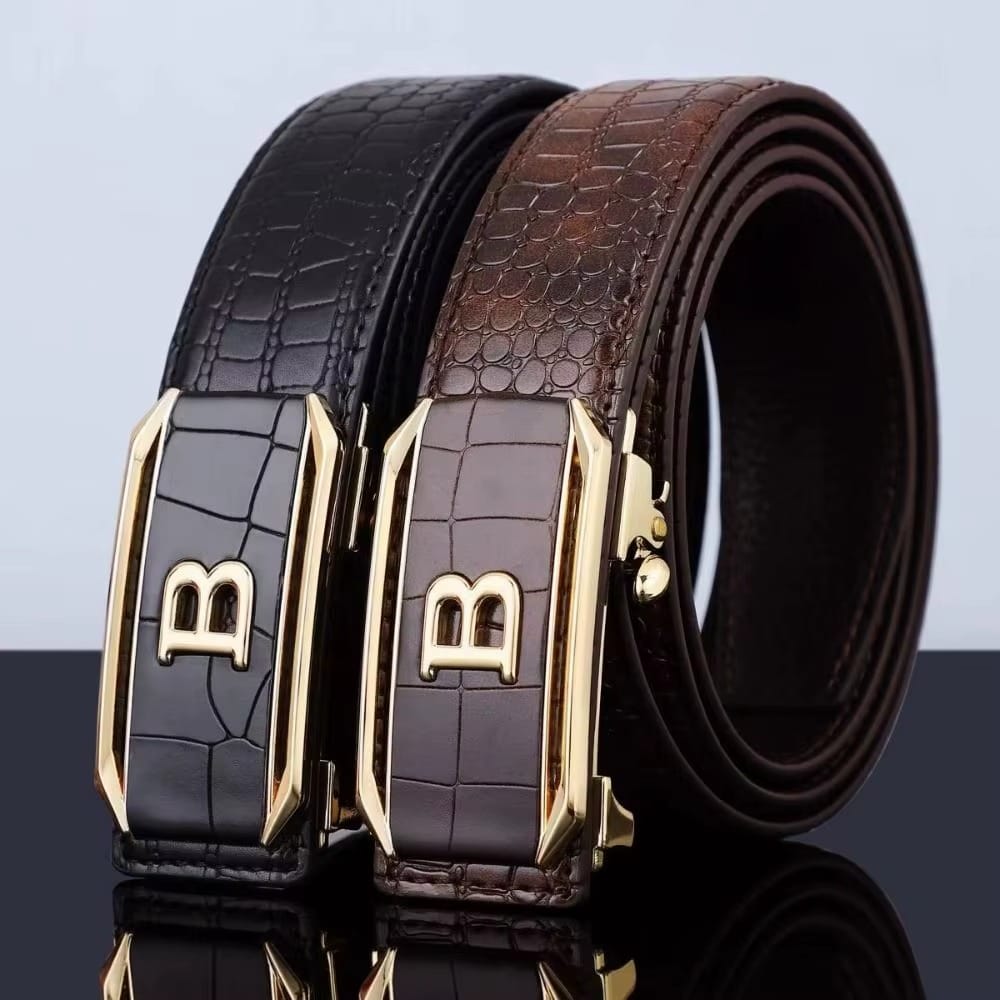 Men’s Luxury Crocodile Pattern Leather Business Belt with Automatic Buckle