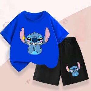 Summer Boys' Stitch Print Two Piece Set (T-shirt + Shorts) - Image 3