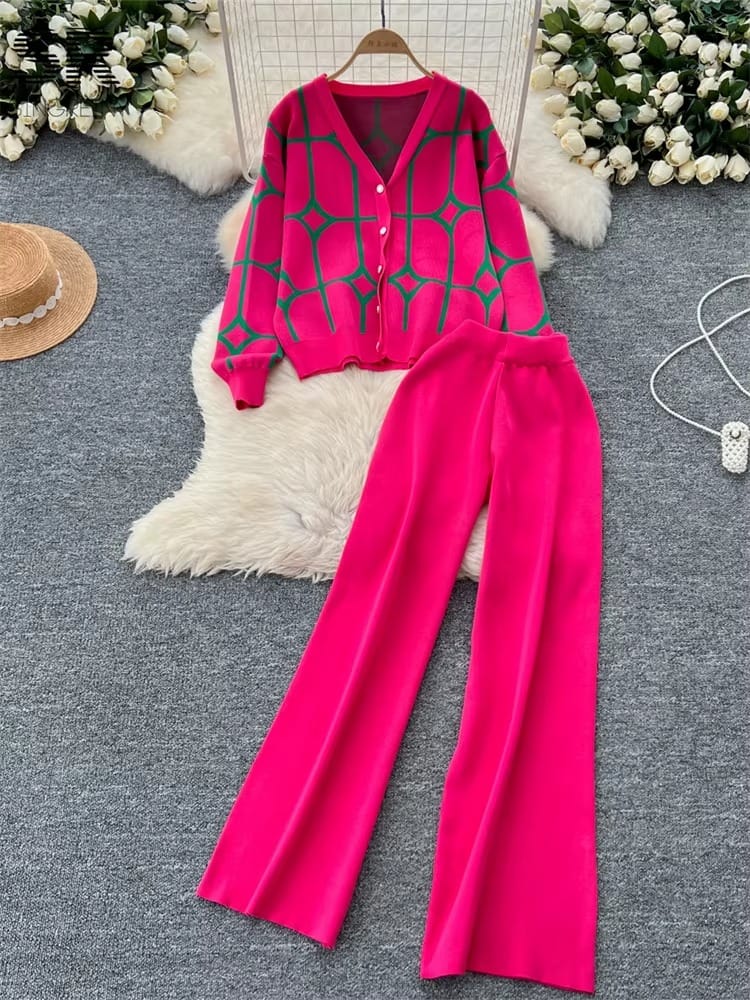 SINGREINY Basics Print Knit Two Pieces Set