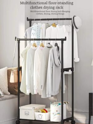 Double-Rod Clothes Rack with Hooks & Wheels - Image 2