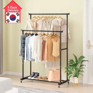 Double-Rod Clothes Rack with Hooks & Wheels - Image 8