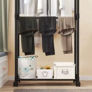 Double-Rod Clothes Rack with Hooks & Wheels - Image 3